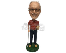 Custom Bobblehead Golf Player With His Bat - Sports & Hobbies Golfing Personalized Bobblehead & Cake Topper