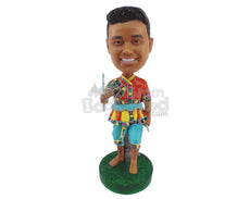 Custom Bobblehead Musical Artist With His Flute - Sports & Hobbies Cheerleading Personalized Bobblehead & Cake Topper