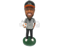 Custom Bobblehead Soccer Player Holding A Soccer Ball In One Hand - Sports & Hobbies Soccer Personalized Bobblehead & Cake Topper