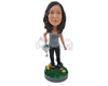 Custom Bobblehead Woman Watering Her Plants - Sports & Hobbies Yoga & Relaxation Personalized Bobblehead & Cake Topper