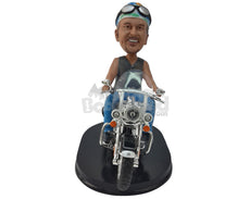 Custom Bobblehead Biker Guy Riding His Bike With Cap On Top - Sports & Hobbies Super Executives Personalized Bobblehead & Cake Topper
