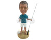 Custom Bobblehead Fisherman With Fishing Rod - Sports & Hobbies Fishing Personalized Bobblehead & Cake Topper