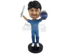 Custom Bobblehead Cricketer Representing His Nation With A Bat And Helmet While Wearing Team Kit - Sports & Hobbies Bowling Personalized Bobblehead & Cake Topper