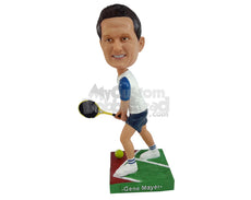 Custom Bobblehead Tennis Player Ready To Blast Another Ball Into Opposition Court - Sports & Hobbies Tennis Personalized Bobblehead & Cake Topper