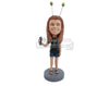 Custom Bobblehead Female Holding A Remote - Sports & Hobbies Coaching & Refereeing Personalized Bobblehead & Cake Topper
