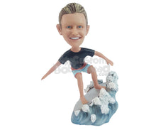 Custom Bobblehead Guy Surfing On Waves - Sports & Hobbies Surfing & Water Sports Personalized Bobblehead & Cake Topper