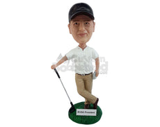 Custom Bobblehead Pro Golfer With His Gold Stick - Sports & Hobbies Golfing Personalized Bobblehead & Cake Topper