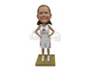 Custom Bobblehead Female Basketball Player With Hands On Waist - Sports & Hobbies Basketball Personalized Bobblehead & Cake Topper