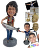 Custom Bobblehead Happy lady catching a nice big fish wearing a vest - Sports & Hobbies Fishing Personalized Bobblehead & Action Figure