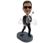 Custom Bobblehead rocking dude singing for his fans wearing nice suit - Sports & Hobbies Super Executives Personalized Bobblehead & Action Figure