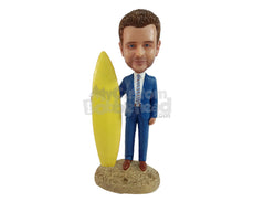 Custom Bobblehead Surf lover businessman wearing nice suit - Sports & Hobbies Surfing & Water Sports Personalized Bobblehead & Action Figure