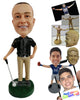 Custom Bobblehead Great golf player posing neatly wearing a polo shirt and long pants - Sports & Hobbies Golfing Personalized Bobblehead & Action Figure