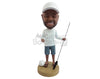 Custom Bobblehead Happy fisherman holding his fishing pole and having a good beer - Sports & Hobbies Fishing Personalized Bobblehead & Action Figure