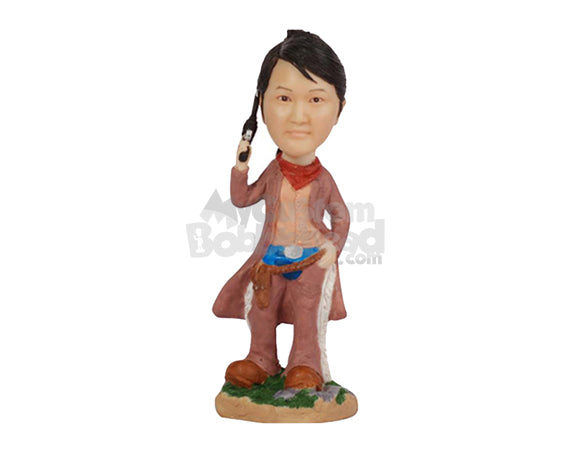 Custom Bobblehead Female Hunter Wearing Vintage Hunting Outfit Seems Determined To Hunt It Big - Sports & Hobbies Hunting & Outdoors Personalized Bobblehead & Cake Topper