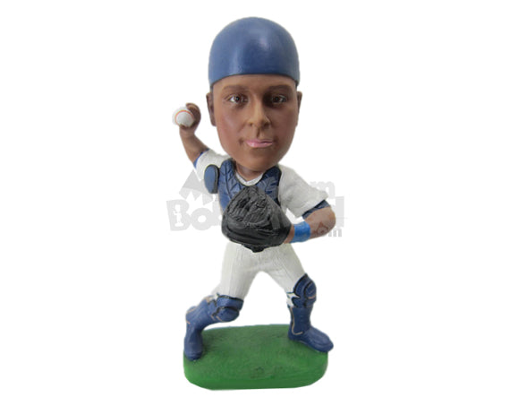 Custom Bobblehead Baseball Pitcher Is In His Pitching Stand - Sports & Hobbies Baseball & Softball Personalized Bobblehead & Cake Topper