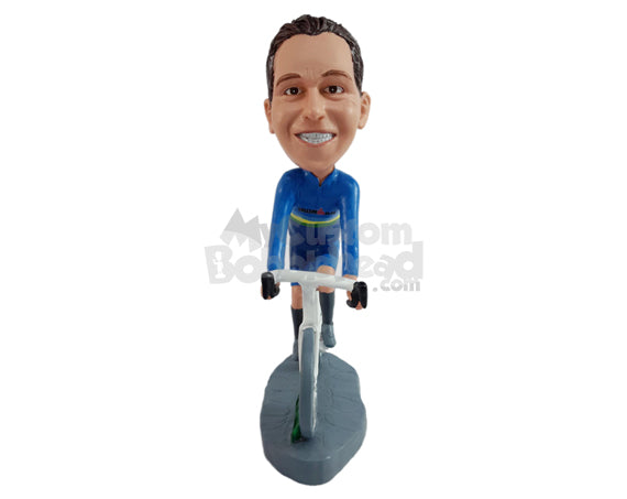 Custom Bobblehead Happy and healthy cyclist doing his daily routine - Sports & Hobbies Cycling Personalized Bobblehead & Action Figure