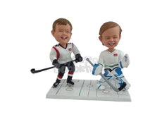 Custom Bobblehead Siblings playing hockey together on the ice - Sports & Hobbies Ice & Field Hockey Personalized Bobblehead & Action Figure