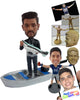 Custom Bobblehead Male fisherman on a boat holding a fish with both hands - Sports & Hobbies Fishing Personalized Bobblehead & Action Figure