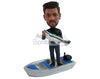 Custom Bobblehead Male fisherman on a boat holding a fish with both hands - Sports & Hobbies Fishing Personalized Bobblehead & Action Figure
