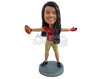 Custom Bobblehead Female Tonboy football player with arms outstretched holding a football - Sports & Hobbies Football Personalized Bobblehead & Action Figure
