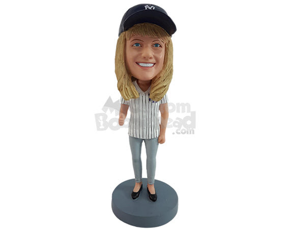 Custom Bobblehead Female baseball fan chearing with with a thumb up hand sign - Sports & Hobbies Baseball & Softball Personalized Bobblehead & Action Figure