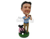 Custom Bobblehead Male Golfer In Hitting Pose Looking For The Ball In The Distance - Sports & Hobbies Golfing Personalized Bobblehead & Cake Topper