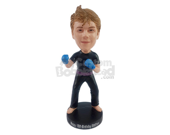 Custom Bobblehead Pro kick boxing dude wth fghting gloves, t-shirt and sweatpants - Sports & Hobbies Boxing & Martial Arts Personalized Bobblehead & Action Figure