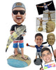 Custom Bobblehead Cool happy fisherman holding a big fish warin nice shorts and sandals - Sports & Hobbies Fishing Personalized Bobblehead & Action Figure