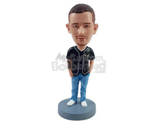 Custom Bobblehead Casual football fan with one hand inside pocket wearing a jersey and jeans - Sports & Hobbies Baseball & Softball Personalized Bobblehead & Action Figure