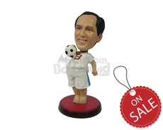 Custom Bobblehead Short Male Soccer Player Trying To Control The Ball With His Chest - Sports & Hobbies Soccer Personalized Bobblehead & Cake Topper