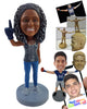 Custom Bobblehead Female football fan waring sleeveless shirt with a number one finger glove in one hand - Sports & Hobbies Football Personalized Bobblehead & Action Figure