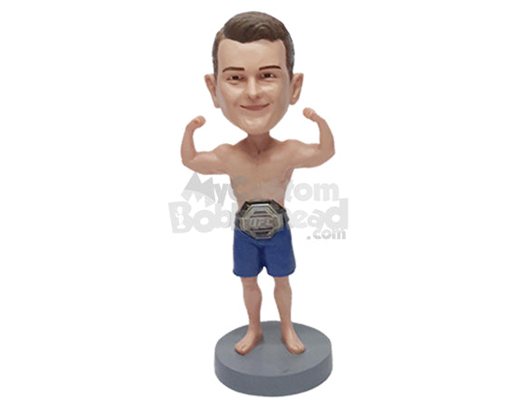 Custom Bobblehead Professional MMA fighter showing his muscles and wearing his winning belt and shorts - Sports & Hobbies Boxing & Martial Arts Personalized Bobblehead & Action Figure