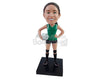 Custom Bobblehead Young Volleyball player holding a ball under her arm - Sports & Hobbies Volleyball Personalized Bobblehead & Action Figure