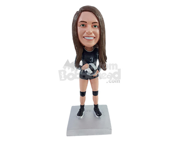 Custom Bobblehead Gorgeous volleyball player holding the ball on her hands ready to serve - Sports & Hobbies Volleyball Personalized Bobblehead & Action Figure