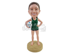 Custom Bobblehead Beach volleyball player with her ball under her arm ready to start game - Sports & Hobbies Volleyball Personalized Bobblehead & Action Figure