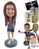 Custom Bobblehead Happy runner girl exercising wearing a tank top and shorts - Sports & Hobbies Running Personalized Bobblehead & Action Figure