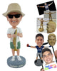 Custom Bobblehead Male fisherman holding a big fish wearing a t-shirt and cargo shorts and nice sneakers - Sports & Hobbies Fishing Personalized Bobblehead & Action Figure