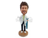 Custom Bobblehead Male doctor fishing lover holding a fish wearing doctor clothe with one hand inside pocket - Sports & Hobbies Fishing Personalized Bobblehead & Action Figure