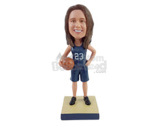 Custom Bobblehead Gorgeous female basketball player holding the ball with the other hand on the hip - Sports & Hobbies Basketball Personalized Bobblehead & Action Figure