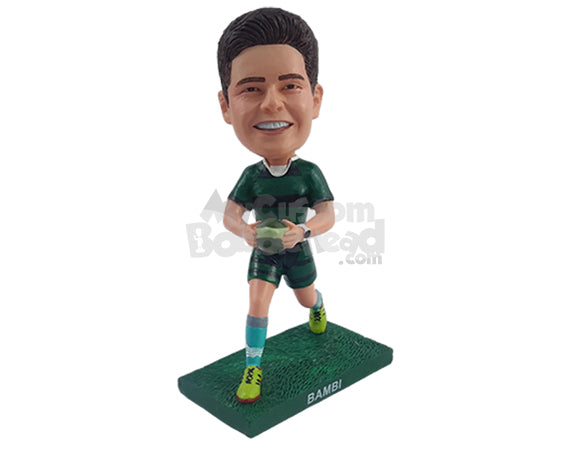 Custom Bobblehead Rugby male player running with the ball wearing the teams uniform - Sports & Hobbies Football Personalized Bobblehead & Action Figure