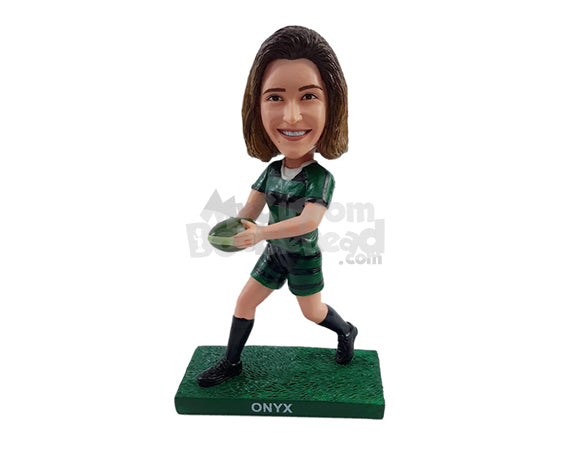 Custom Bobblehead Rugby female player running with the ball wearing the teams uniform - Sports & Hobbies Football Personalized Bobblehead & Action Figure