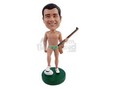 Custom Bobblehead Funny dude wearing a underwear holding a riffle and stepping on a football with his shoes - Sports & Hobbies Hunting & Outdoors Personalized Bobblehead & Action Figure