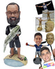 Custom Bobblehead Relaxed fisherman holding his big fish and wearing a long sleeve t-shirt, shorts and flipflops - Sports & Hobbies Fishing Personalized Bobblehead & Action Figure