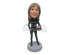 Custom Bobblehead Gorgeous Female Car Racer In Her Racing Attire - Sports & Hobbies Car Racing Personalized Bobblehead & Cake Topper
