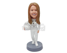 Custom Bobblehead Female wearing a bee protection garment holding a helmet on the side - Sports & Hobbies Hunting & Outdoors Personalized Bobblehead & Action Figure