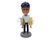 Custom Bobblehead Fisherman holding 2 fish one in each hand wearing a t-shirt and pants - Sports & Hobbies Fishing Personalized Bobblehead & Action Figure