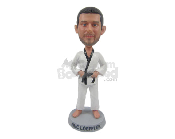 Custom Bobblehead Karate Guy Wearing Karate Outfit Getting Ready To Fight Any Opponent - Sports & Hobbies Boxing & Martial Arts Personalized Bobblehead & Cake Topper