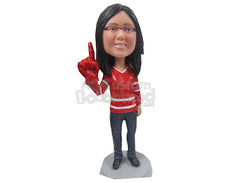 Custom Bobblehead Gorgeous Female Cheerleader Cheering For Her Team With A Hand Prop - Sports & Hobbies Cheerleading Personalized Bobblehead & Cake Topper
