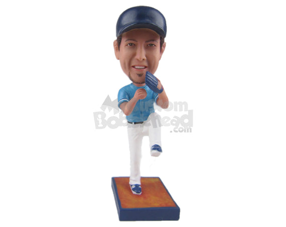 Custom Bobblehead Handsome Softball Pitcher About To Pitch The Ball Hard - Sports & Hobbies Baseball & Softball Personalized Bobblehead & Cake Topper