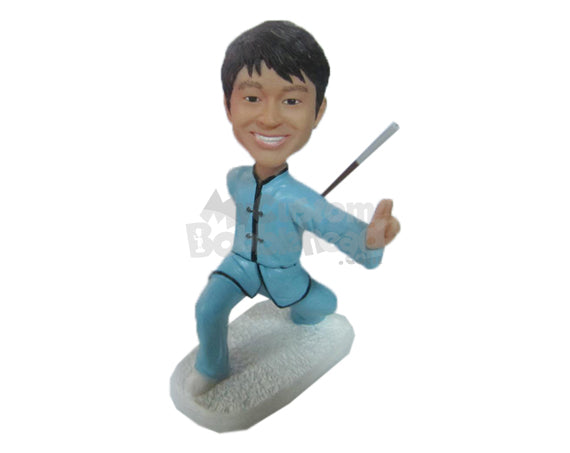 Custom Bobblehead Karate Kid With A Fighting Artifact In Hand Showing Karate Moves - Sports & Hobbies Boxing & Martial Arts Personalized Bobblehead & Cake Topper